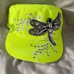 Hat~Rhinestone~Dragonfly~Cadet style~adjustable velcro back